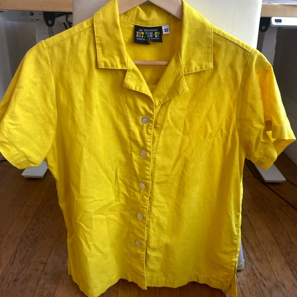 Big Bud Press Pantry Button Up Sunshine Yellow 100% Cotton Size XS